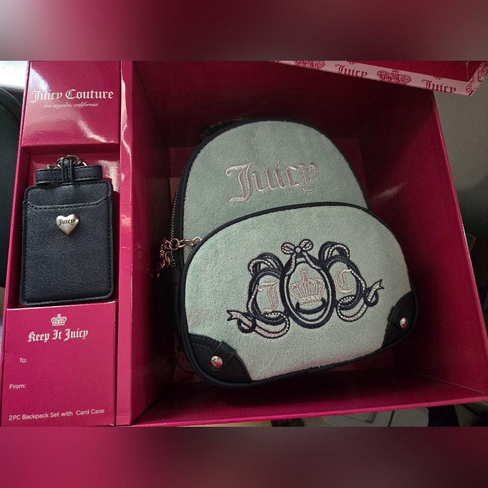 NWT•Juicy Couture Heritage Mini Backpack with card case Gift Set NIB